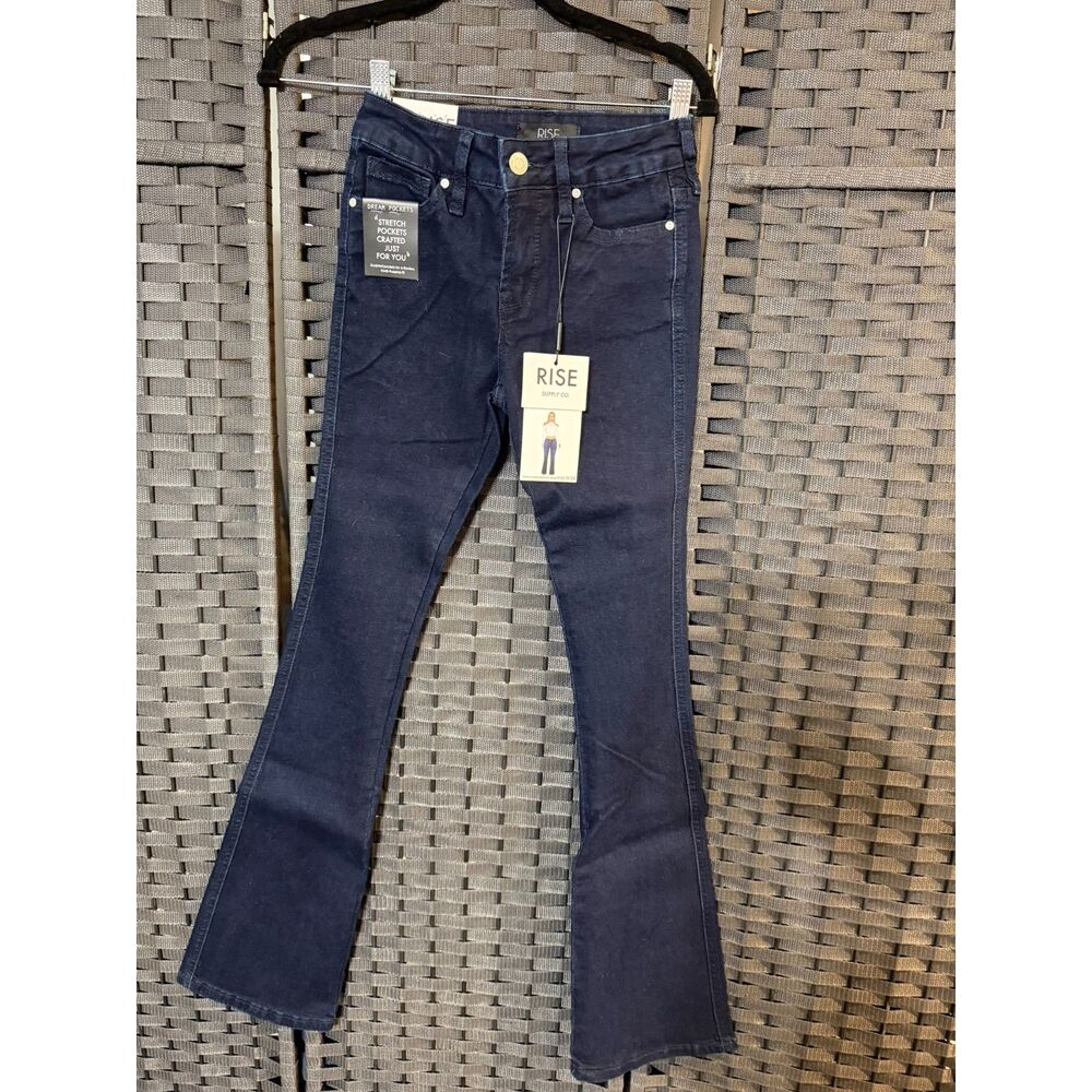 NWT Rise Supply Co Blue Bootcut Jeans Size 0 31" Inseam Y2K Stretch Denim